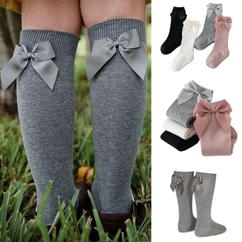 2023 Baby Girl Knee High Socks with Big Bow, 100% Cotton, Soft Toddler Socks, Newborn to 3 Years