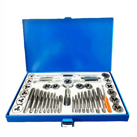 40pc SAE Tap and Die Set, Inch Sizes #4 to 1/2", Hand Threading Tools for Internal/External Threads