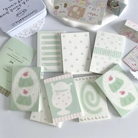 Cute Light Green Mini Memo Pad for Students - Loose Leaf Notepad, Pocket Planner, Scrapbook Material