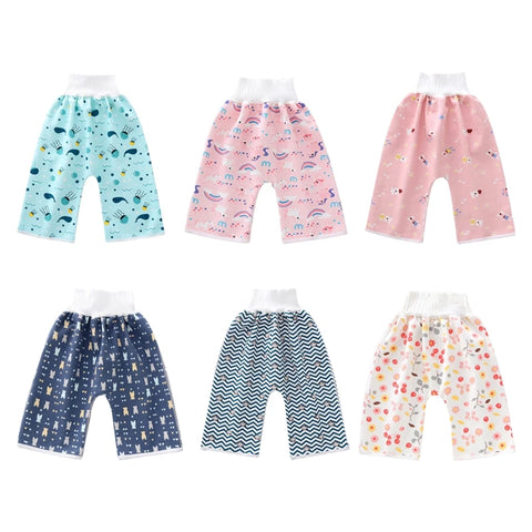 2-in-1 Baby Training Diaper Pants & Skirt, Waterproof Reusable Cotton, Bed Mat Cover, 0-12Y Kids