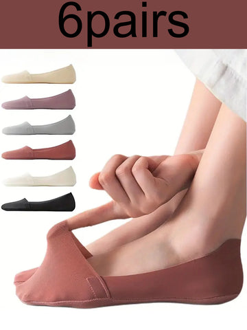 6 Pairs Ultra-soft Invisible Rayon Boat Socks - Breathable, Gentle, Hand Wash or Dry Clean - Solid Colors