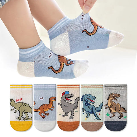 5 Pairs Kids Dinosaur Socks - Soft, Breathable, Casual Boy's Socks