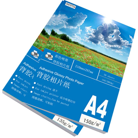A4 High Gloss Waterproof Self Adhesive Sticker Paper 50 Sheets for Inkjet Printing and DIY Labels