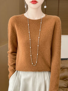 100% Merino Wool Women's O-neck Sweater Long Sleeve Pullover Jumper for Spring, Autumn, Winter Knitwear Top