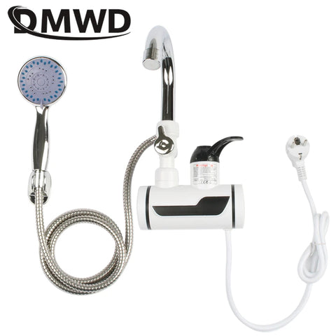 Electric Instant Hot Water Faucet with LED Display, Stainless Steel, Tankless Heater Tap for Kitchen & Shower