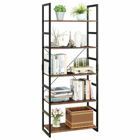 5-Tier Industrial Ladder Shelf, Vintage Bookshelf Storage for Office, Bathroom, Living Room, 60x30x165 cm