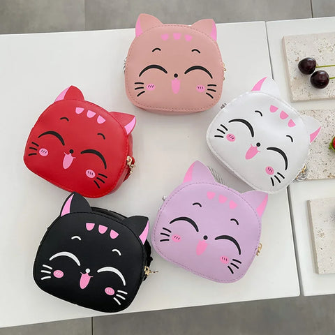Girls Kawaii Cat Mini Satchel Bag - Cute PU Shoulder Coin Purse Sling Pouch for Kids