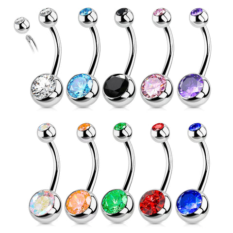 G23 Titanium Crystal Gem Curved Belly Button Ring Navel Piercing Jewelry