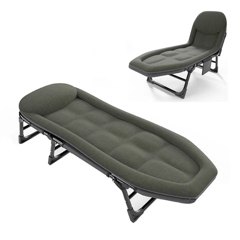 Adjustable Reclining Folding Bed Chair: Indoor/Outdoor Portable Camp Cot with Multi-Speed Settings