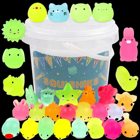 12/36pcs Glow in the Dark Kawaii Animal Squishies, Mochi Stress Relief Toys, Party Favors for Kids