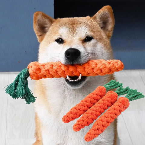 Carrot Dog Chew Toy - Durable Teething Rope for Dental Health