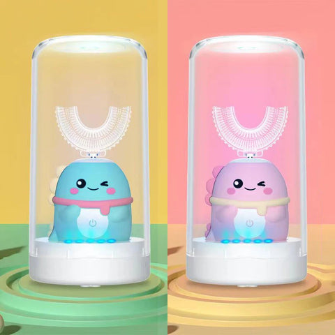 360° U-Shaped Kids Sonic Electric Toothbrush, Smart Silicone, Rechargeable, IPX7 Waterproof, Blue Light