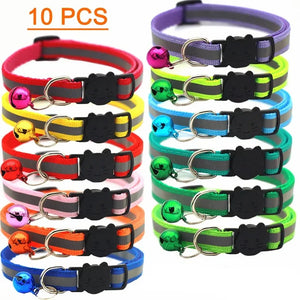 10-Pack Adjustable Cat & Kitten Safety Collars with Bells - Pet Collar Set