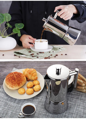 Italian Moka Espresso Maker Stainless Steel Coffee Pot for Gas or Induction Stove, Cuban Style Mocha Kettle