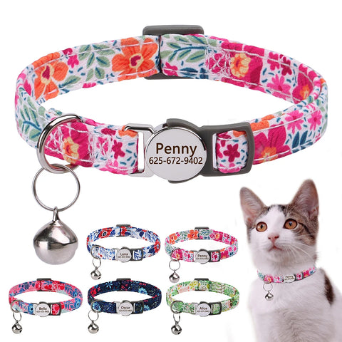 Adjustable Pink Cat Collar with Bell, Quick Release Safety, Nylon for Small Pets