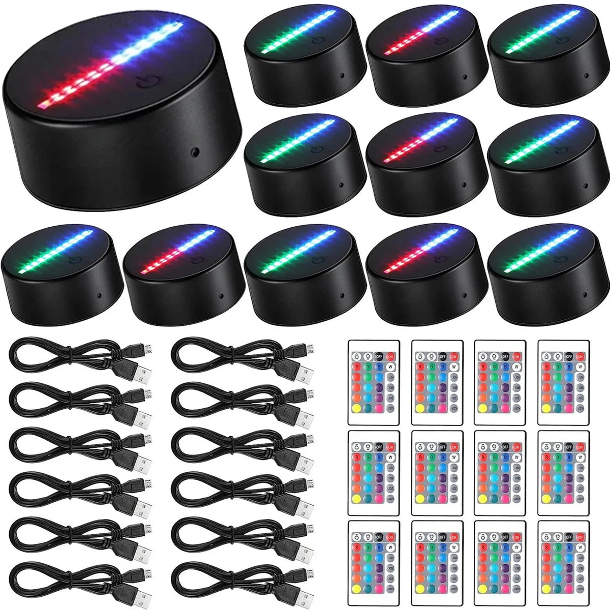 3D LED Light Base 10/12 Pcs Cartoon Acrylic Lamp, 16 Colors with Remot ...