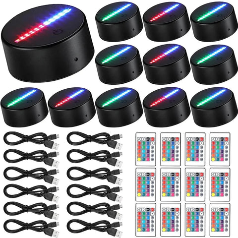 3D LED Light Base 10/12 Pcs Cartoon Acrylic Lamp, 16 Colors with Remote & USB Cable, Black/White Options