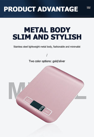 10kg Digital Kitchen Scale, Rechargeable, Stainless Steel, Precision for Cooking & Jewelry Weighing