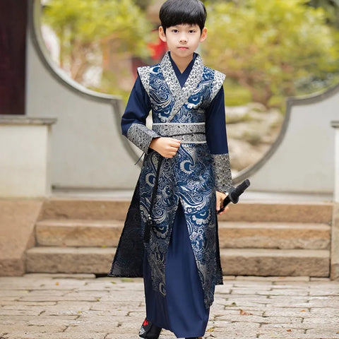 Children's Middle-Aged Spring Costume Brocade Satin Chinese Knight-Errant Style Hanfu
