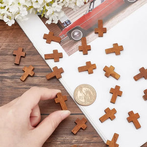 100pcs Wooden Cross Pendants Small Charms for Jewelry Making, DIY Crafts, Necklace, Party Favors