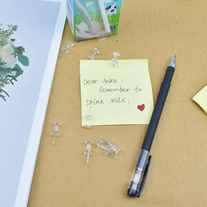 100pcs Clear Push Pins Thumb Tacks for Map & Bulletin Boards, Transparent Drawing Pins for Cork Notice Boards