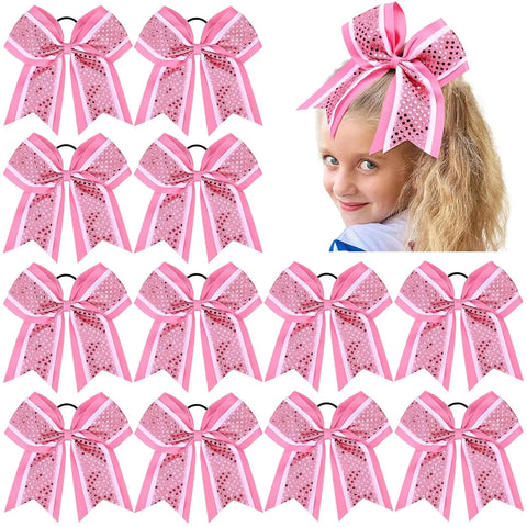 8" Pink Glitter Cheer Bows Hair Accessories for Girls - Cheerleading, Softball, Football Sports