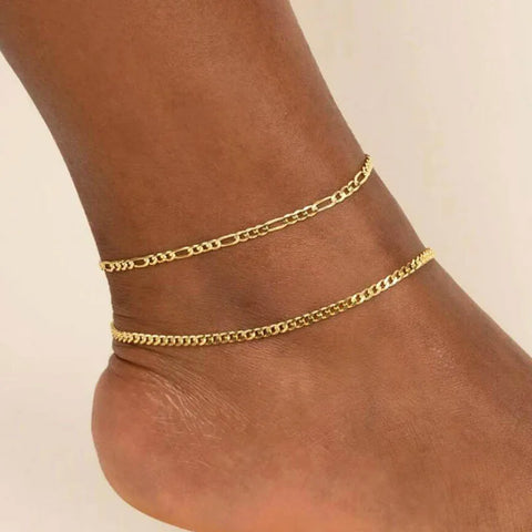 Gold Stainless Steel Figaro Chain Anklet - Chunky Punk Style, Adjustable 21+10cm Summer Jewelry