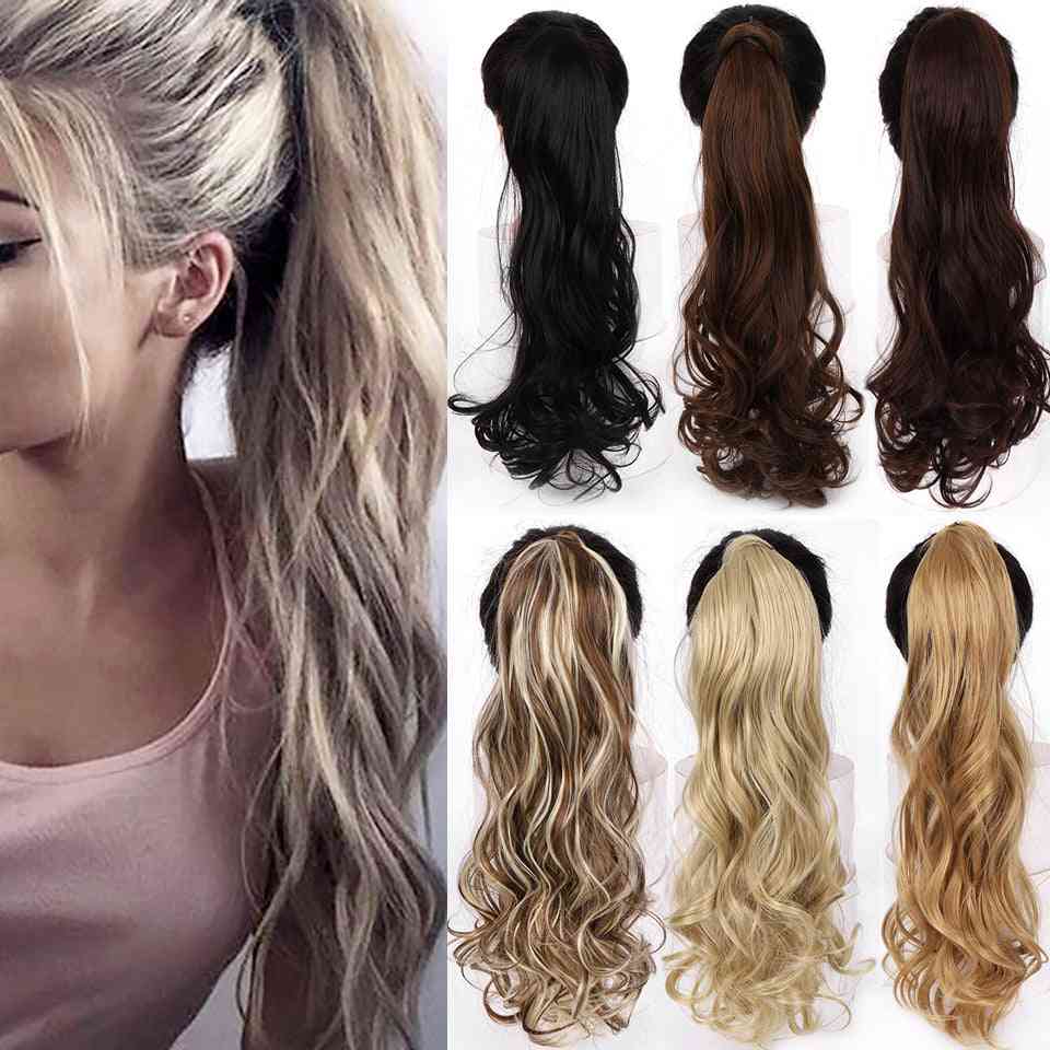 Long Wavy Wrap Around Clip In Ponytail Hair Extension - Heat Resistant Synthetic Natural Wave Pony Tail Extension