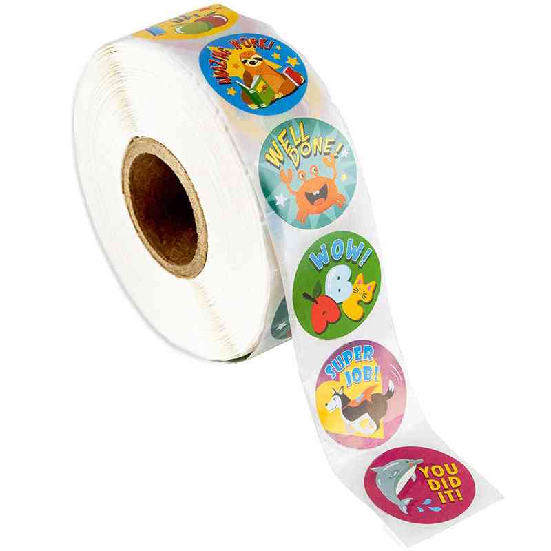 Rotolo di adesivi di incoraggiamento con ricompensa da 500 pezzi per bambini - simpatici animali motivazionali