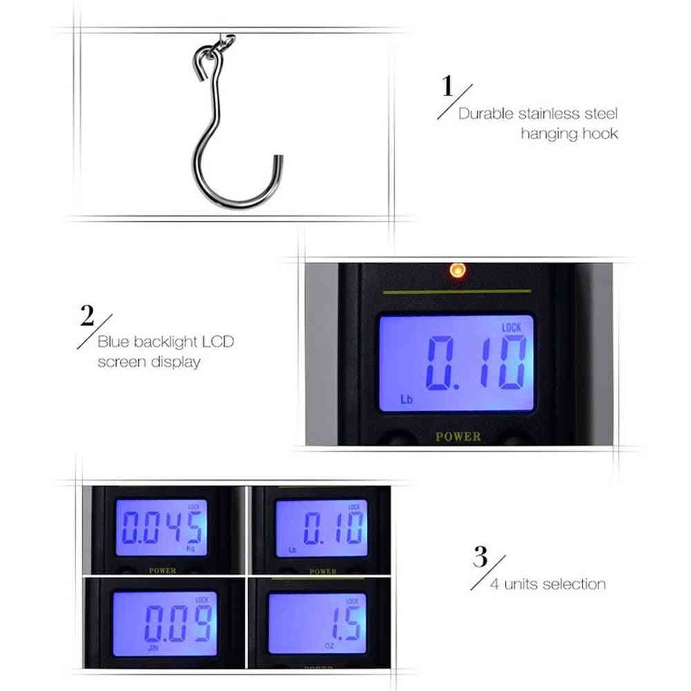 88lb/40kg Digital Scale - Electronic Fishing Hanging Hook Scale - Easy Luggage Scale With Measuring Tape