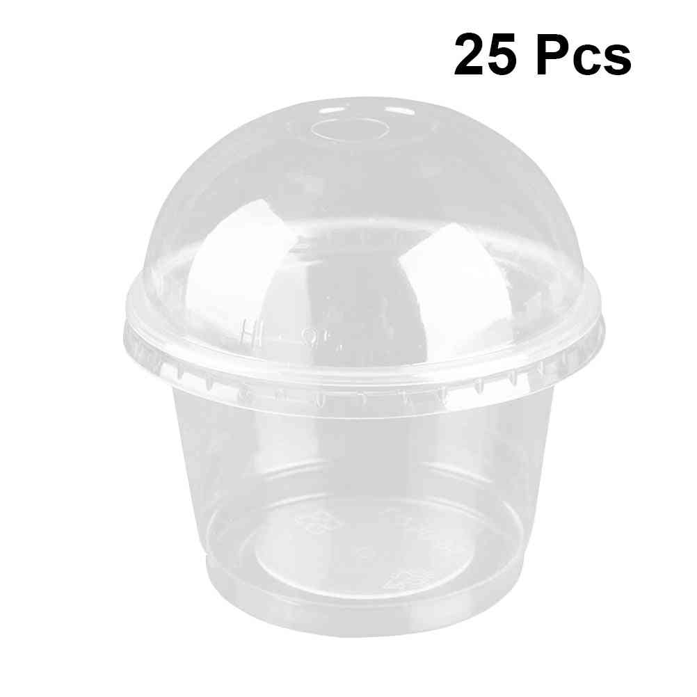 25pcs 250ml Disposable Salad, Transparent, Plastic Dessert Bowl Container With Lid