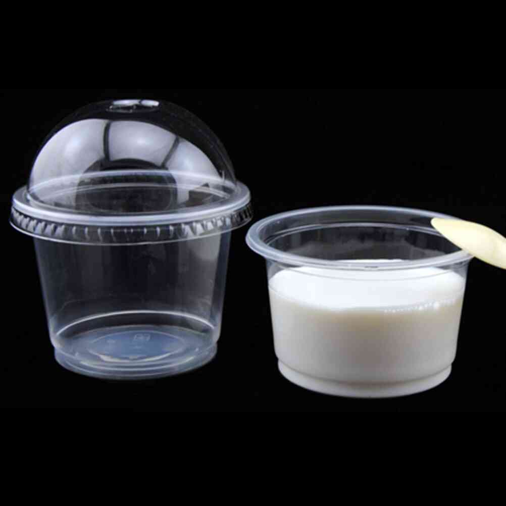 25pcs 250ml Disposable Salad, Transparent, Plastic Dessert Bowl Container With Lid