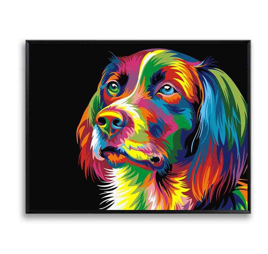 Farverige hunde hoveder dyr maleri efter numre vægkunst maling på lærred olie maleri hjem dekoder
