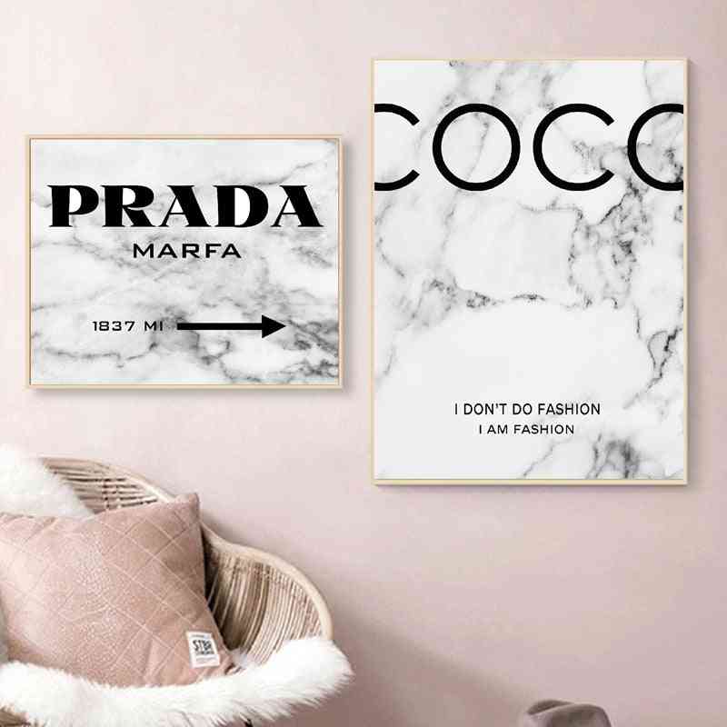 Modern Fashion Marble Coco Quotes Posters And Prints Black White Vogue Pictures Canvas Painting