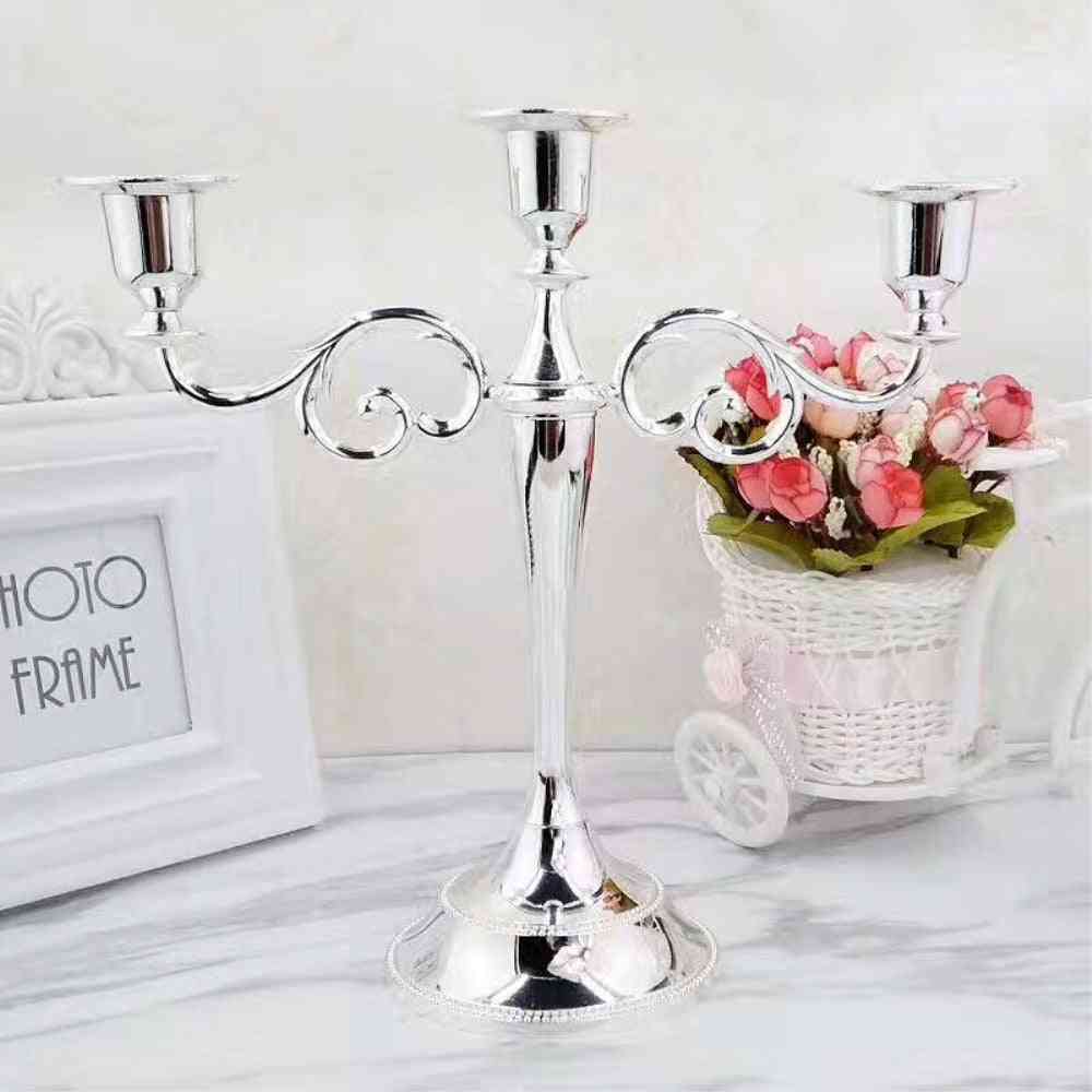 Silver/gold/bronze/black 3 Arms Metal Pillar Candle Holders Candlestick - Wedding Decoration Stand