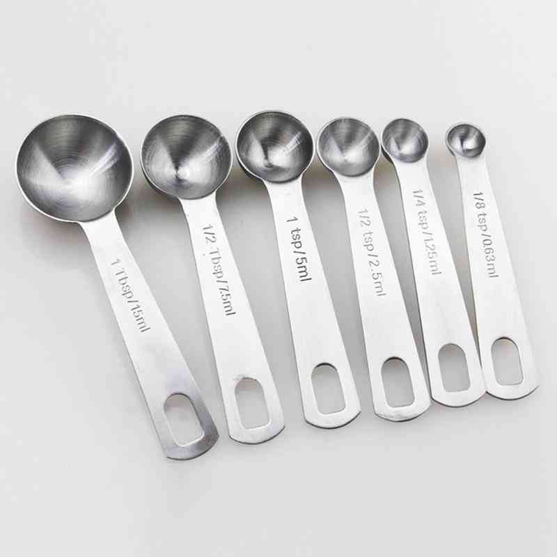 6 Pcs/set Measuring, Stainless Steel - Coffee / Tea Measuring Spoons With Scale