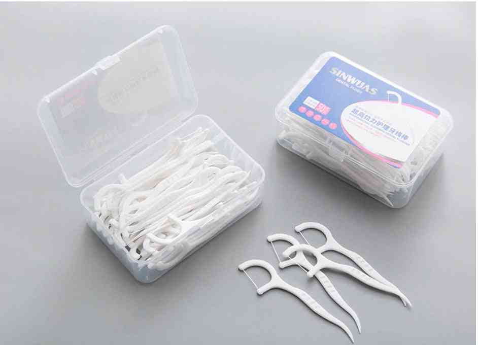 50pcs High Tensile, Portable Dental Care Dental Floss Stick  - Flat Wire, Bow Toothpick