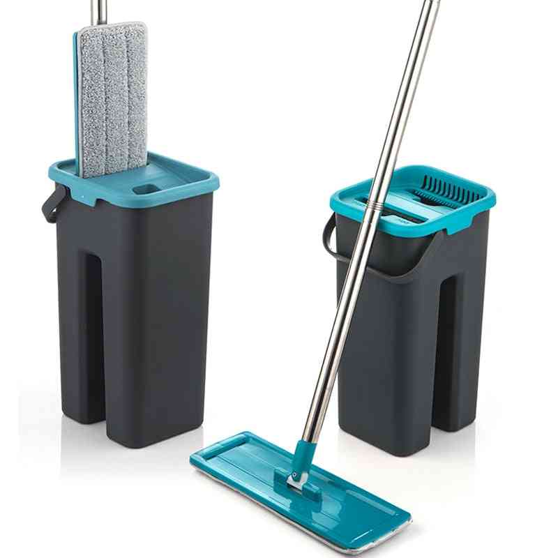 Flat Squeeze Microfiber Mop And Bucket - Hand Free Wringing Floor Cleaning