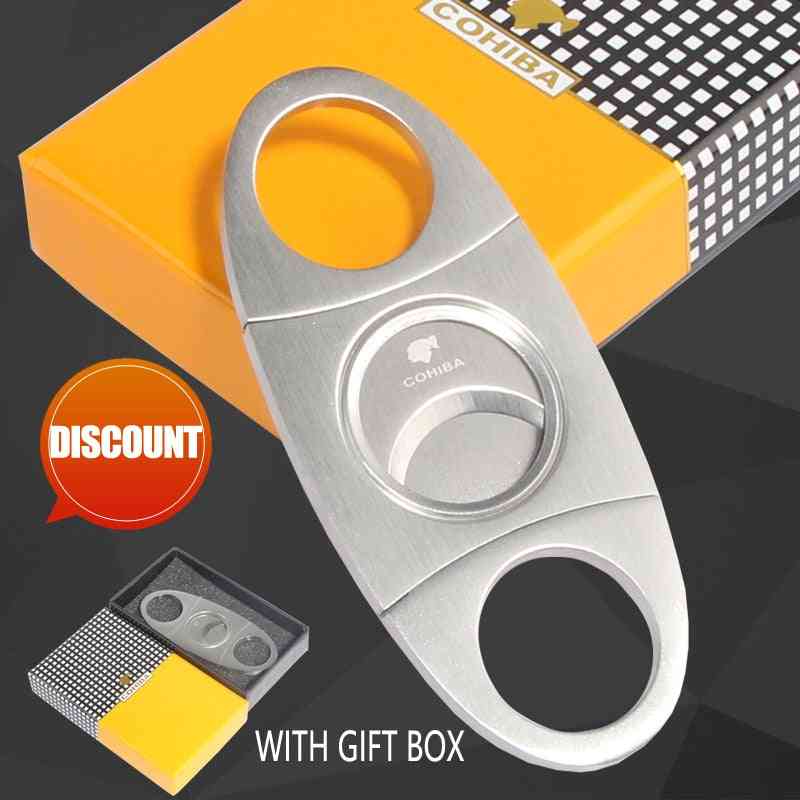 Stainless Steel Metal Classic Cigar Cutter - Guillotine With Cigar Scissors