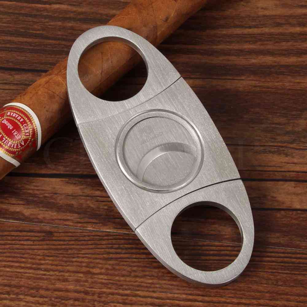Stainless Steel Metal Classic Cigar Cutter - Guillotine With Cigar Scissors