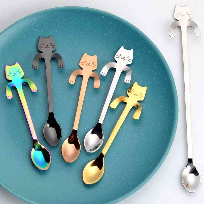 Cute Cat Mini Stainless Spoons Tableware - Teaspoon Used For Dessert, Snack, Scoop Ice Cream