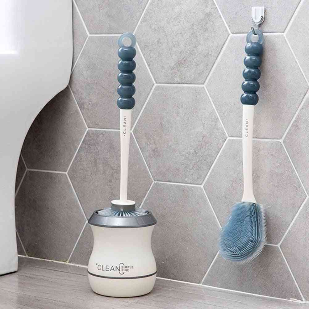 Long Handle Lavatory Plastic Toilet Cleaning Brush With Base - Soft Bristles
