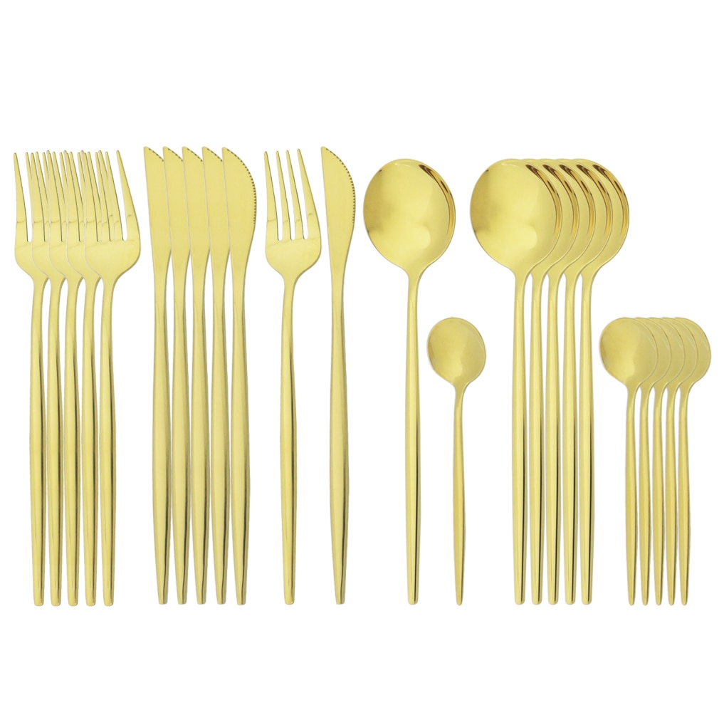 24pcs Gold Cutlery Stainless Steel Set Of Knife Fork Coffee Spoon Tableware Set