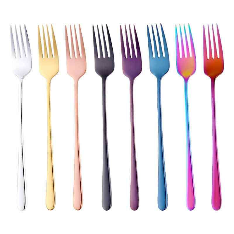 Rustfrit stål middag gaffel korea farverig dessert lang håndtag gaffel - siliver