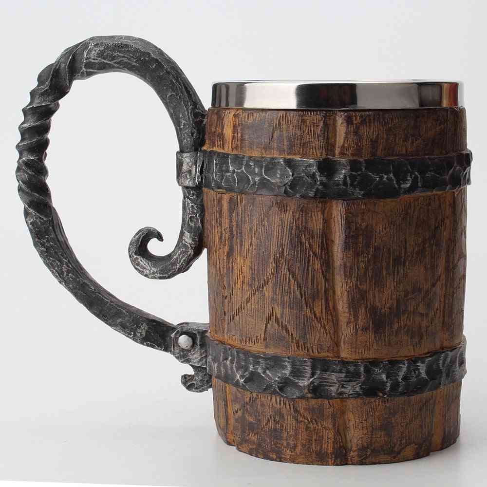 Wooden Barrel Stainless Steel Resin 3d Beer Mug - Goblet Game Tankard Coffee Cup , Wine Glass Mugs