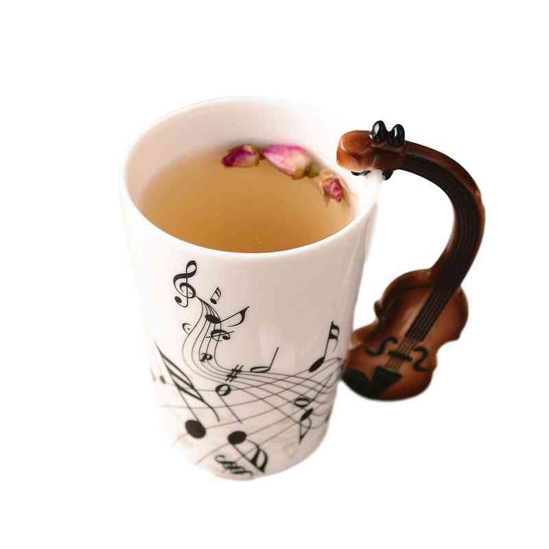 Creative Music Violin Style Guitar Ceramic Mug Coffee, Tea, Milk Stave Cups With Handle Coffee Mug