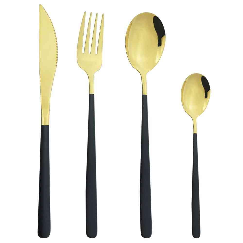 4 pièces ensemble de couverts en or noir couteaux fourchette cuillères couverts ensemble 304 ensemble de vaisselle en acier inoxydable