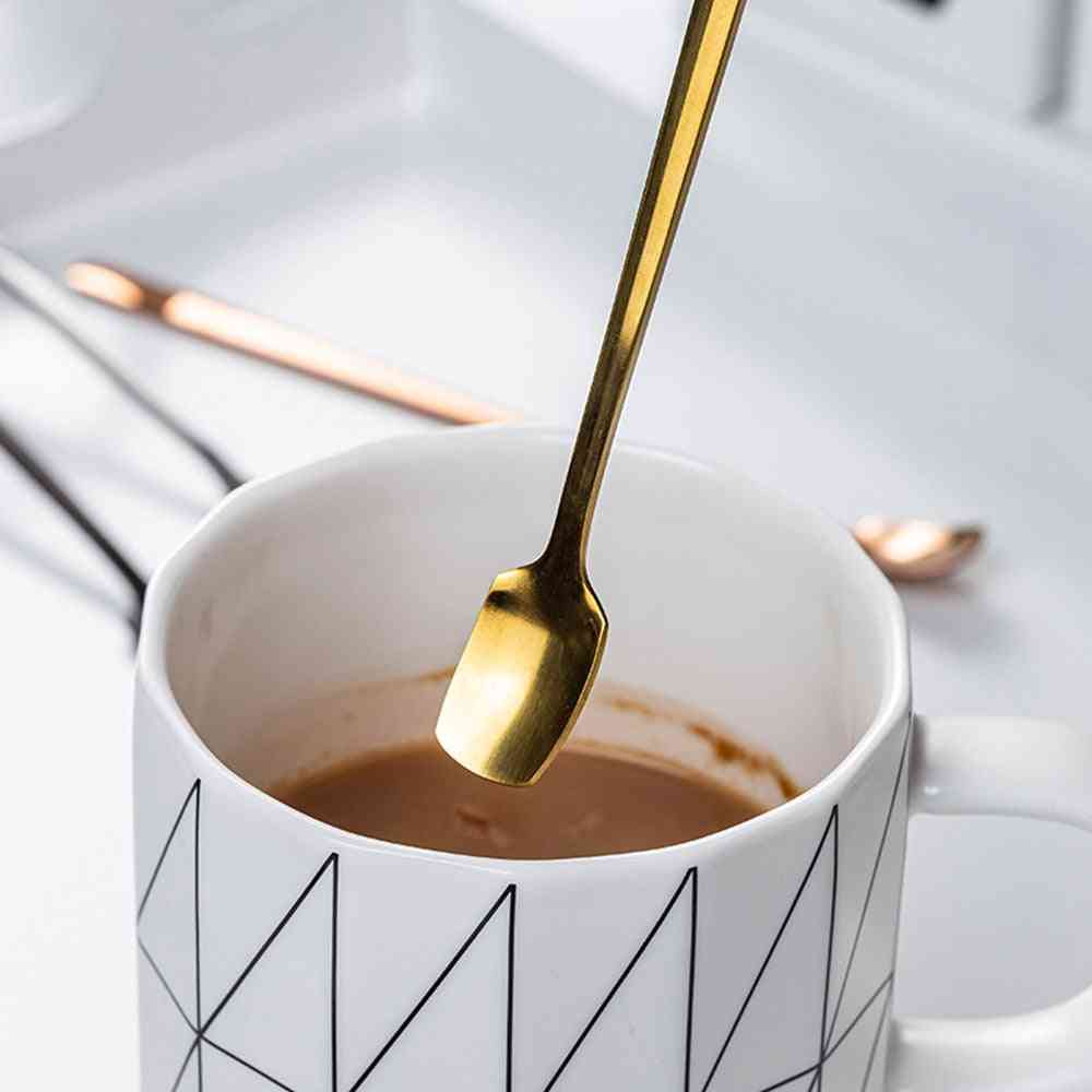 Long Square Spoon Cutlery - Stainless Steel Round Tea Coffee Spoon For Yogurt , Ice Cream Or Dessert