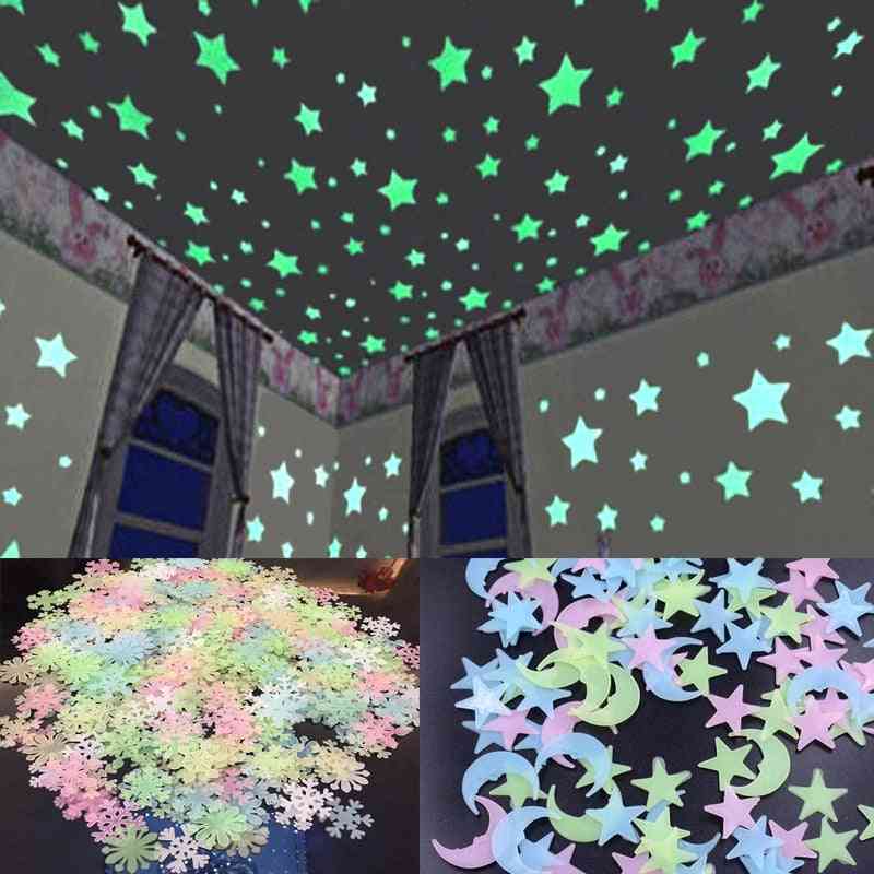 3d Star And Moon Fluorescent Wall Stickers