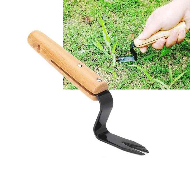 Forked Head Hand Weeder Puller, Patio Carbon Steel Wood Handle Shovel